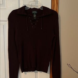 Lauren Ralph Lauren Burgundy V-Neck Sweater